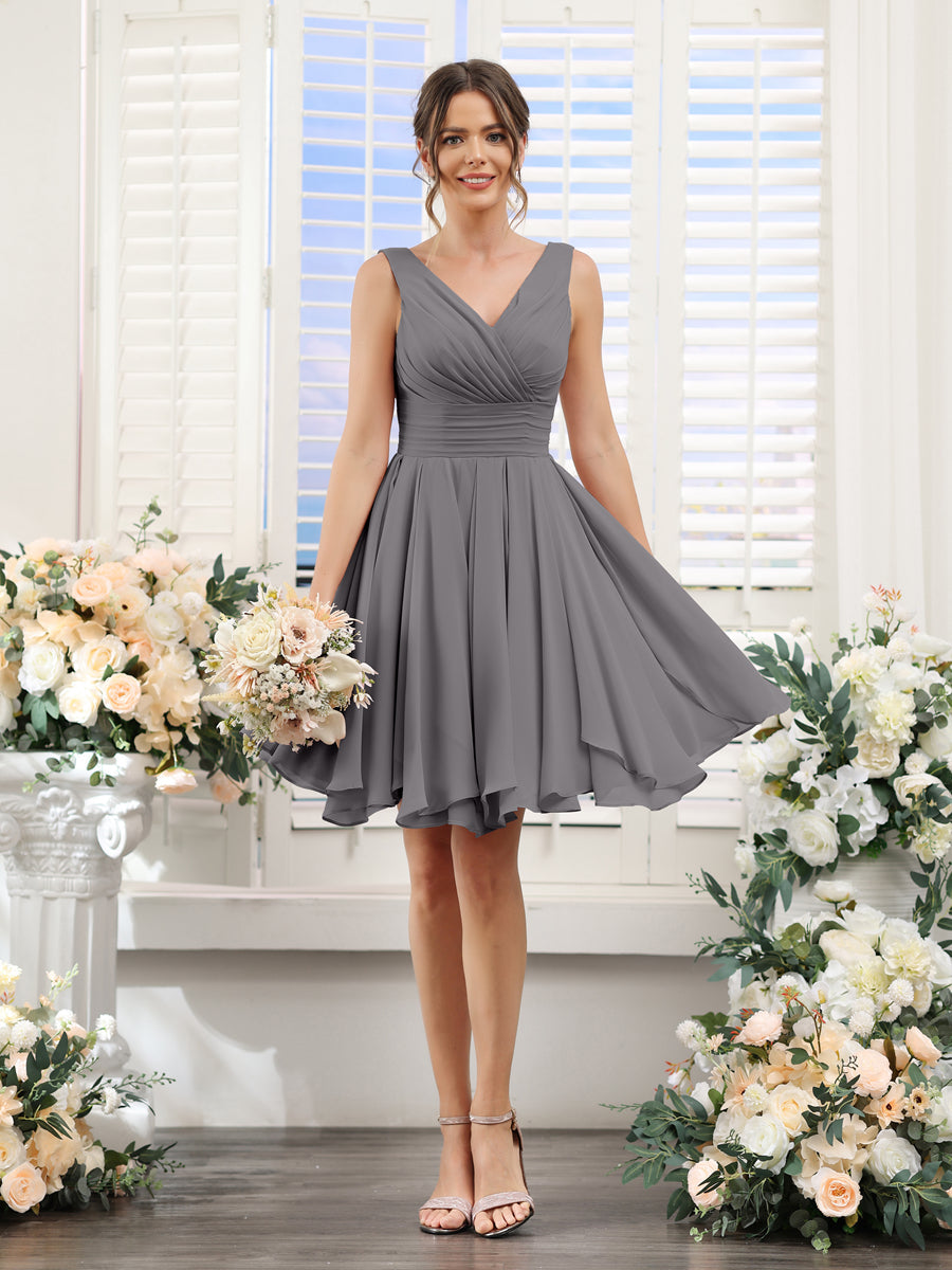 Aveline Steel Grey front view bridesmaid dress