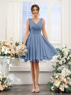 Herminia Wren Steel Blue front view wedding guest dress