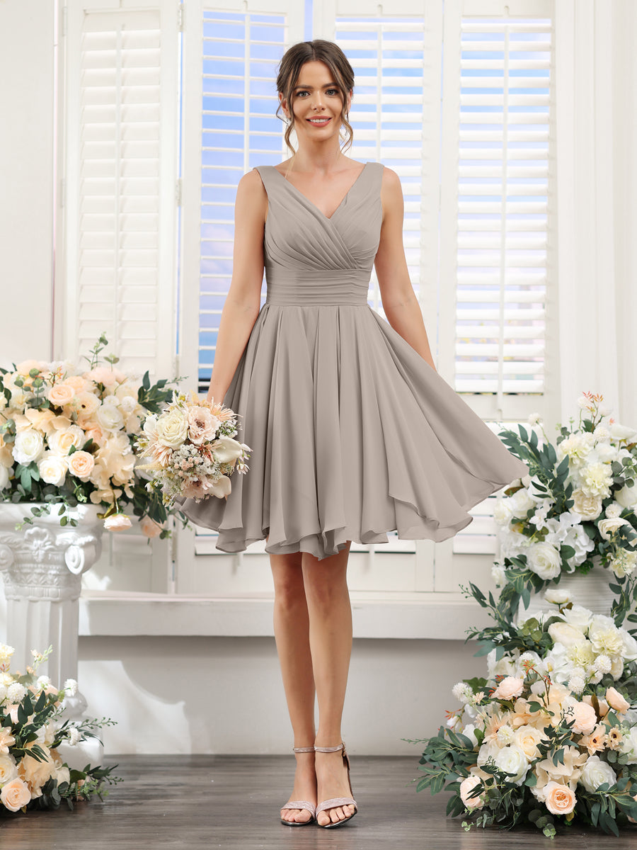 Herminia Wren Taupe front view wedding guest dress