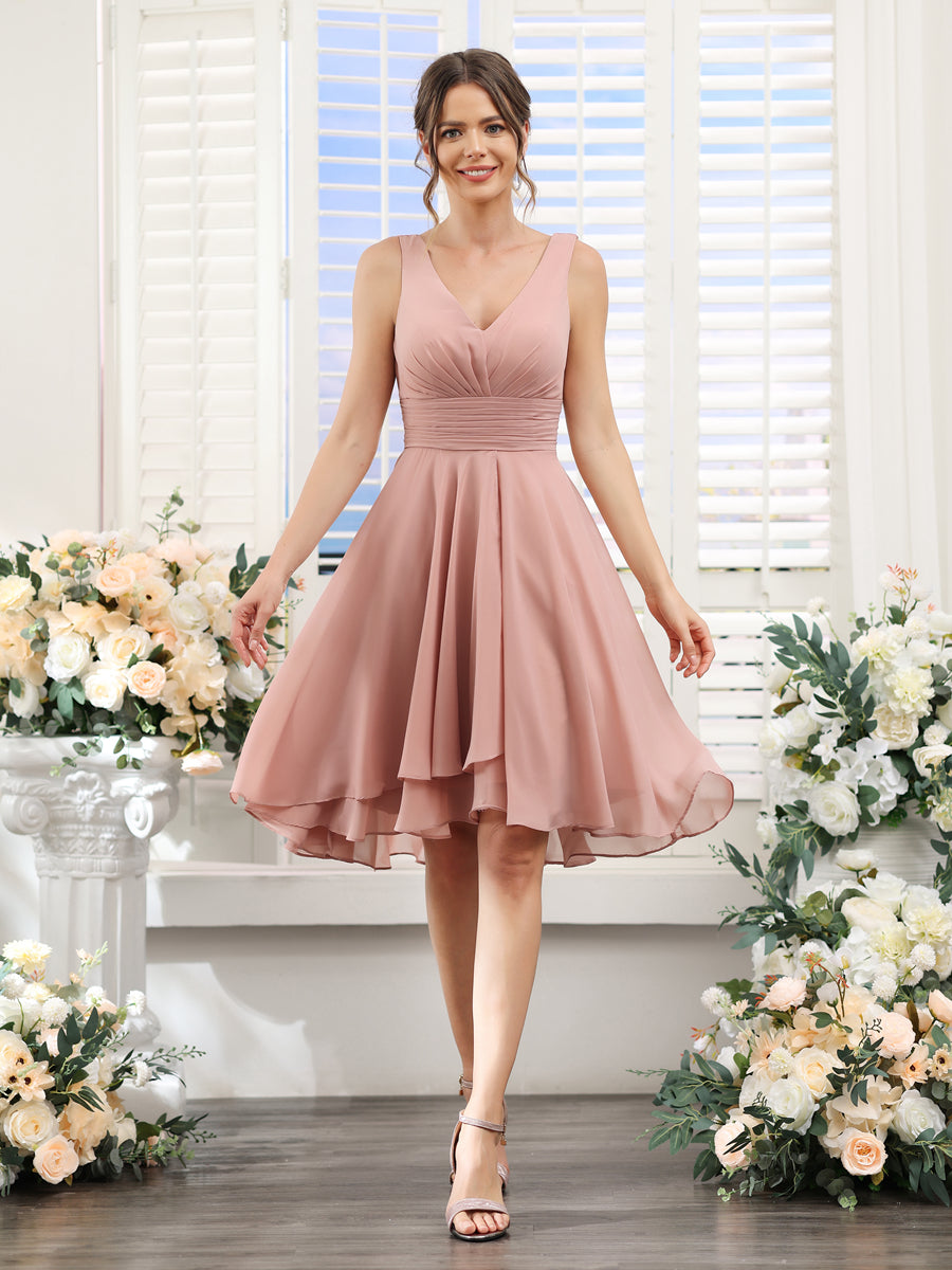 Amelise Dusty Rose front view wedding guest dress