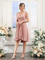 Amelise Dusty Rose side view wedding guest dress