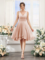 Amelise Blush front view wedding guest dress