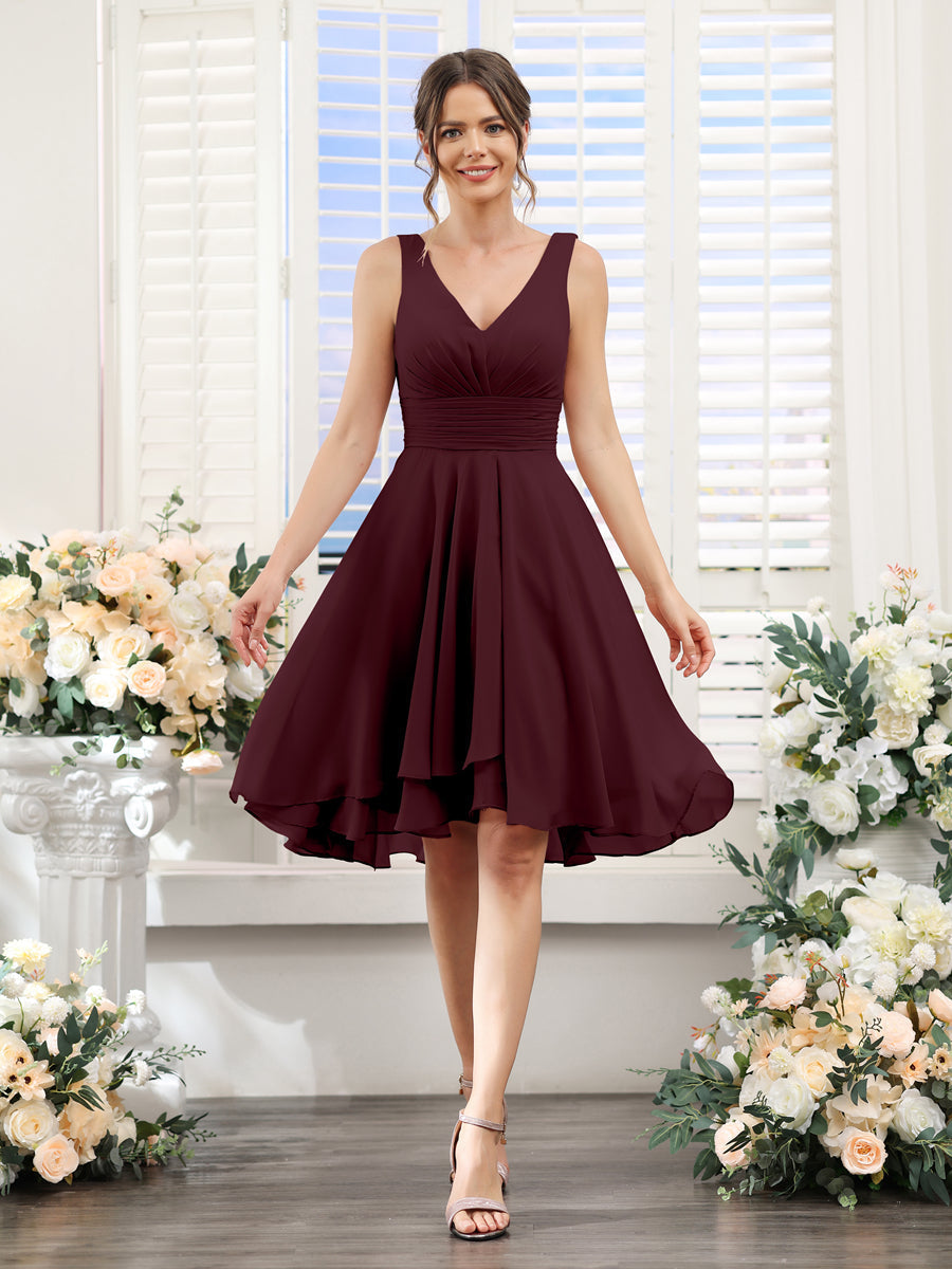 Amelise Burgundy front view wedding guest dress