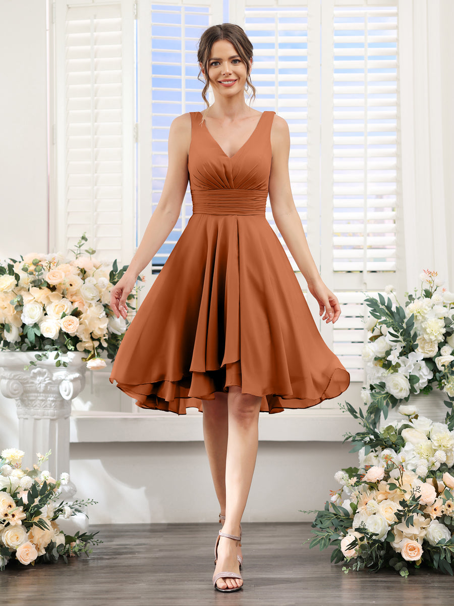 Amelise Burnt Orange front view wedding guest dress