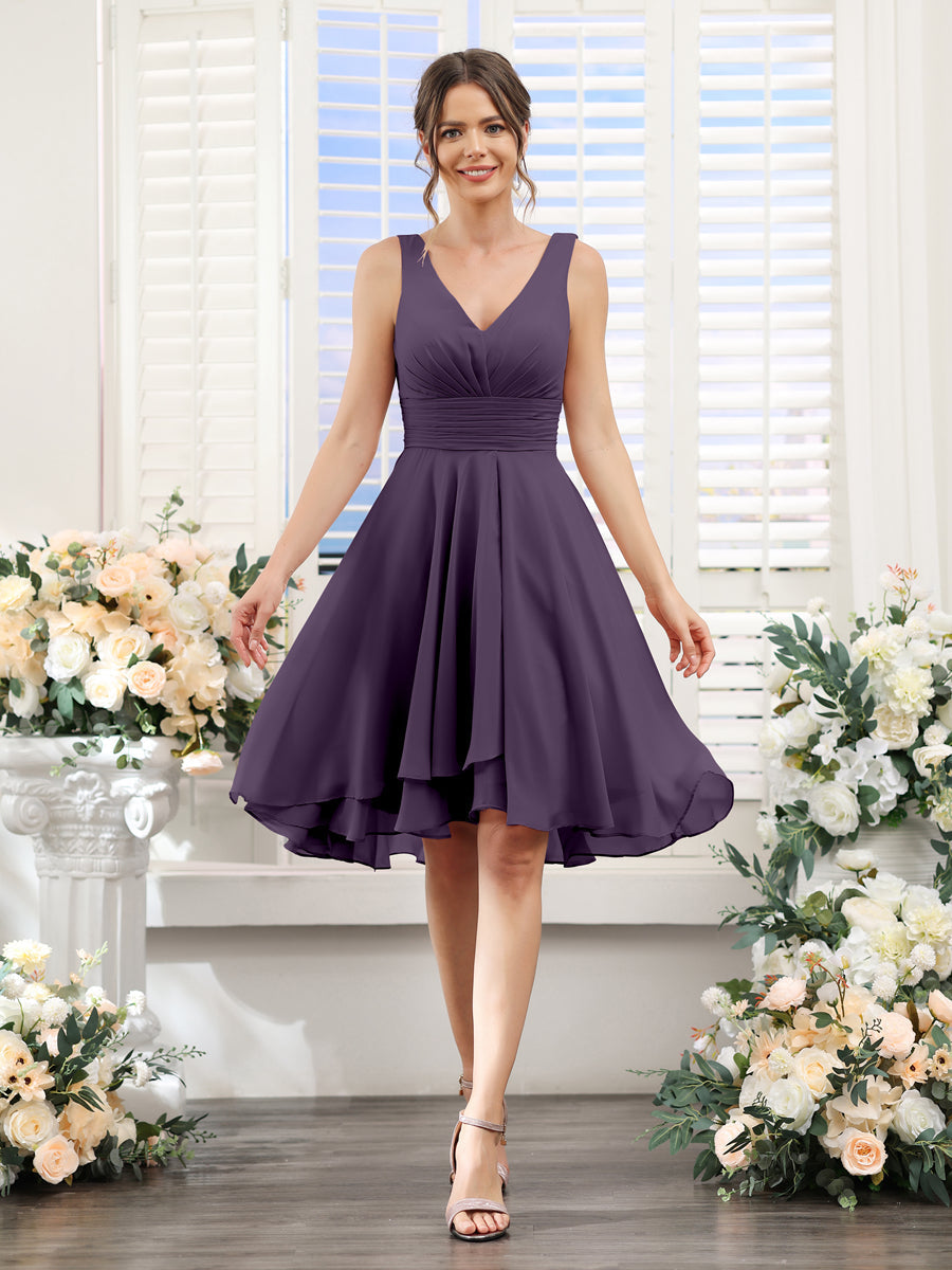 Amelise Grape front view wedding guest dress