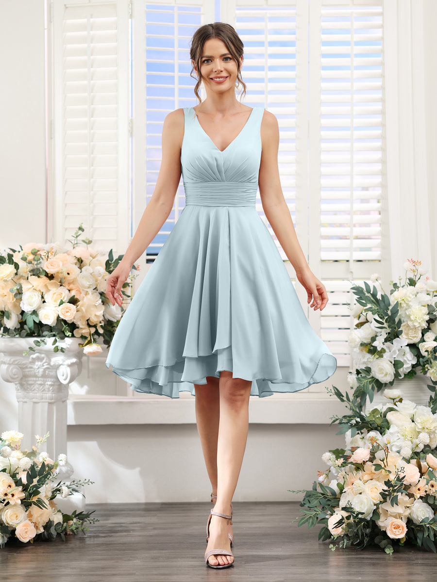 Amelise Sky Blue front view wedding guest dress