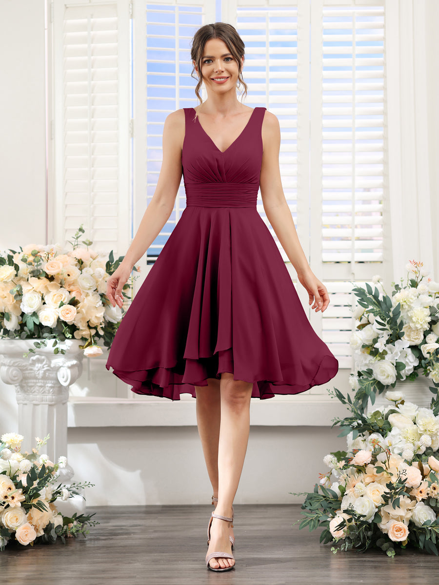 Amelise Burgundy side view wedding guest dress