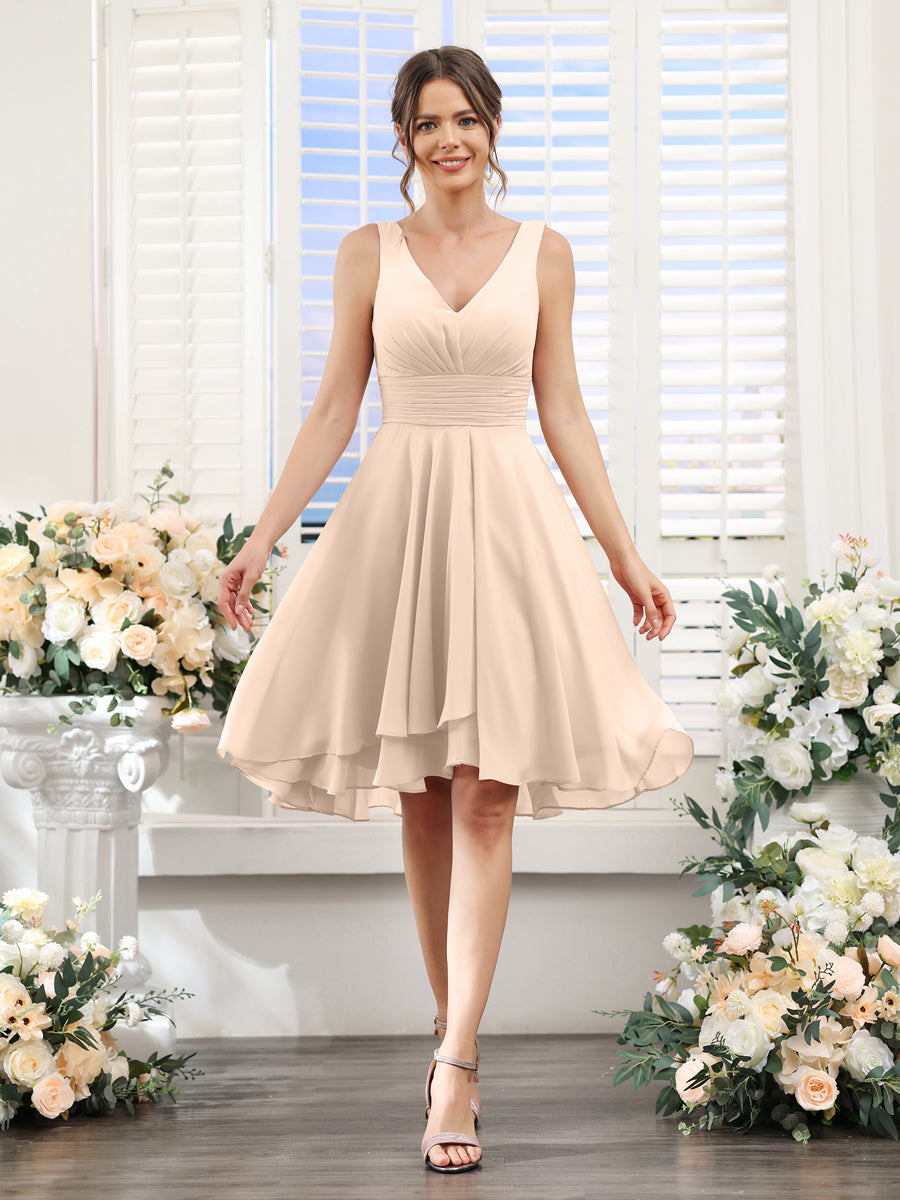 Amelise Champagne front view wedding guest dress