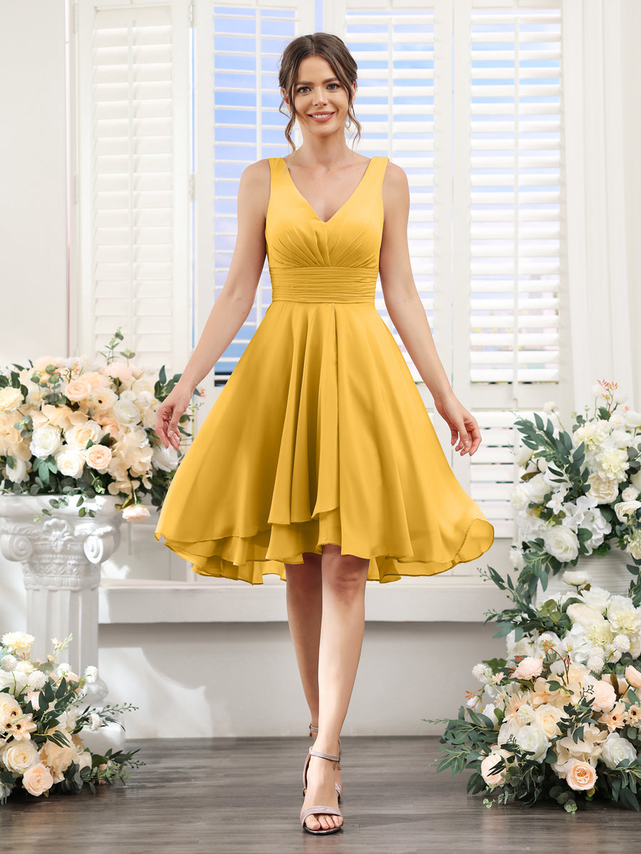 Amelise Gold front view wedding guest dress