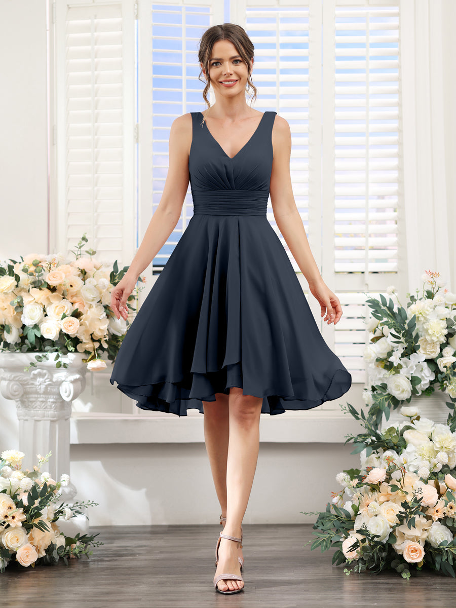 Amelise Navy Blue front view wedding guest dress