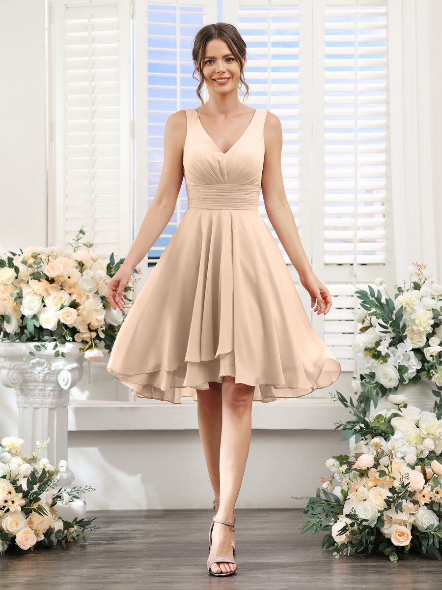 Amelise Peach front view wedding guest dress