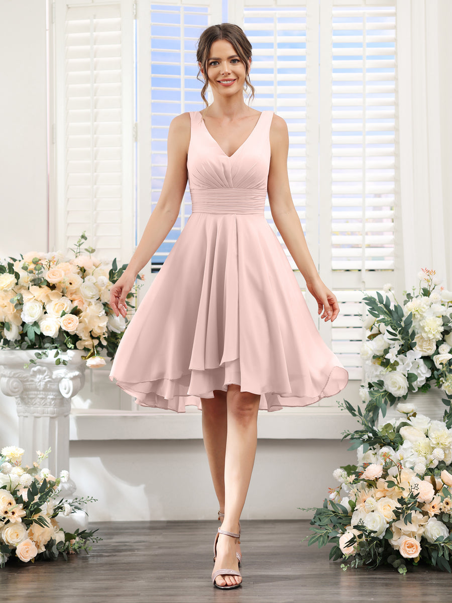 Amelise Pearl Pink front view wedding guest dress