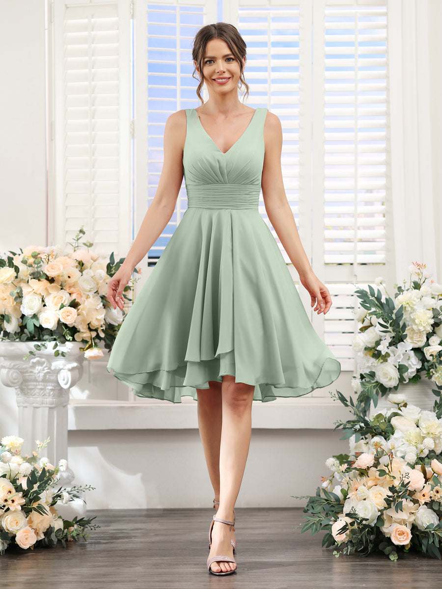 Amelise Sage Green front view wedding guest dress