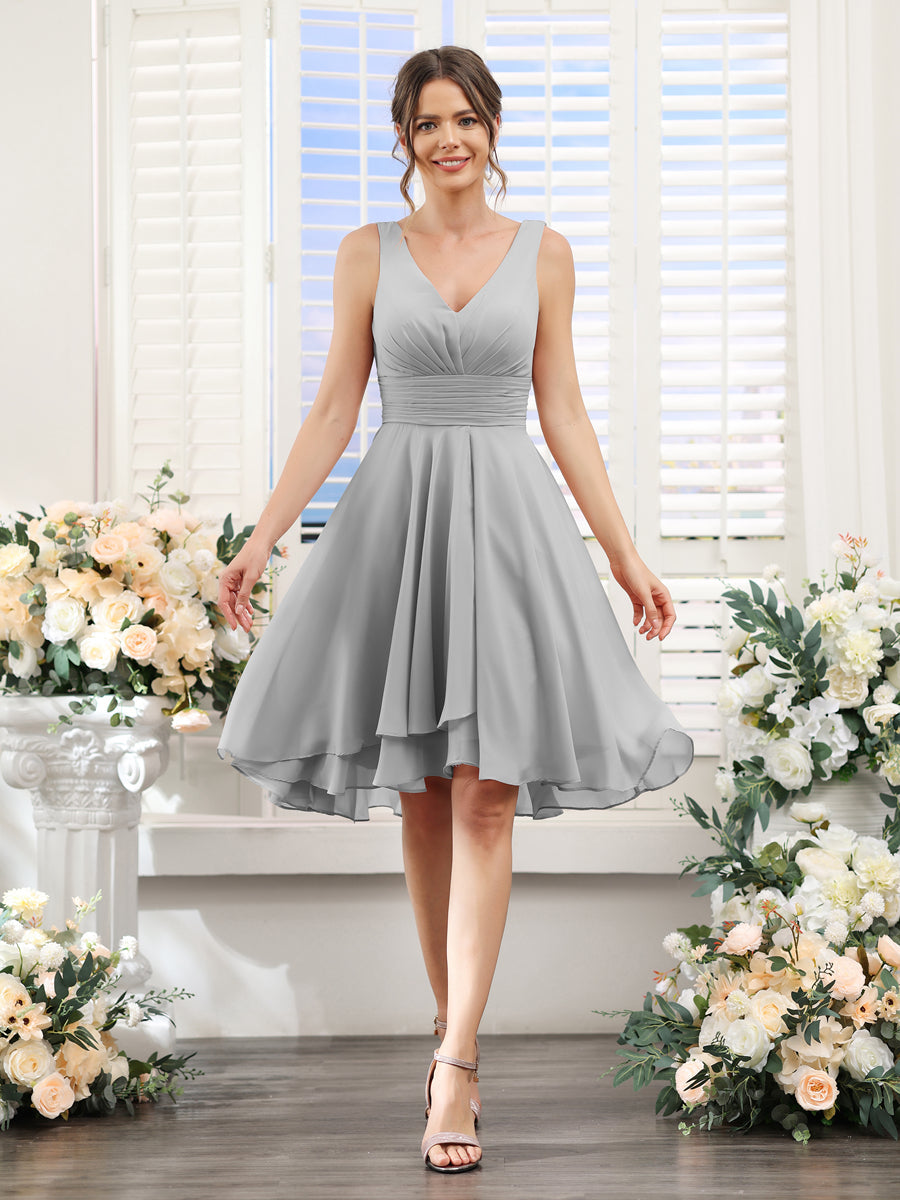 Amelise Silver front view wedding guest dress