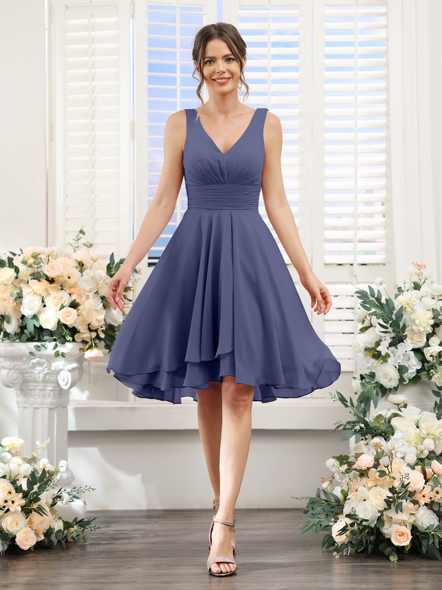 Amelise Dusty Blue back view wedding guest dress