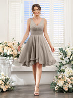 Amelise Taupe front view wedding guest dress