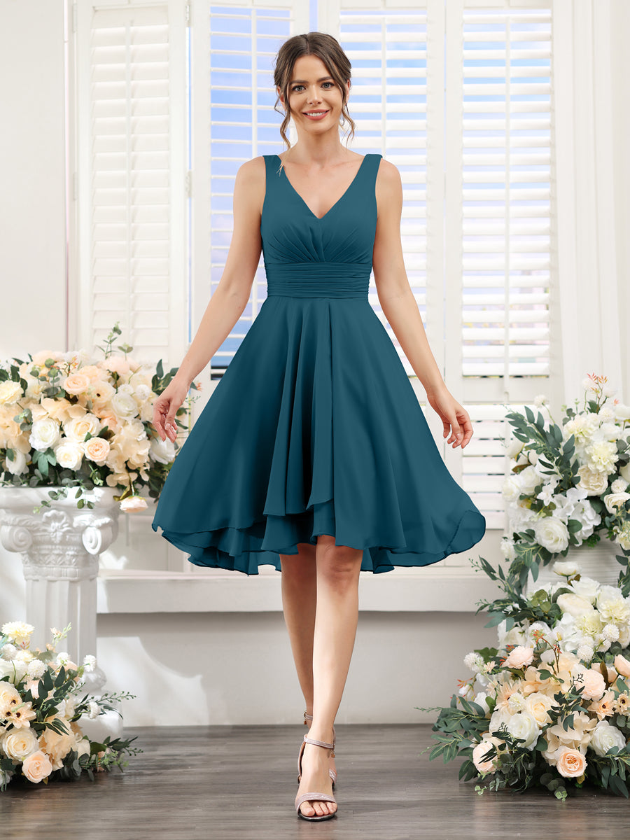 Amelise Teal front view wedding guest dress