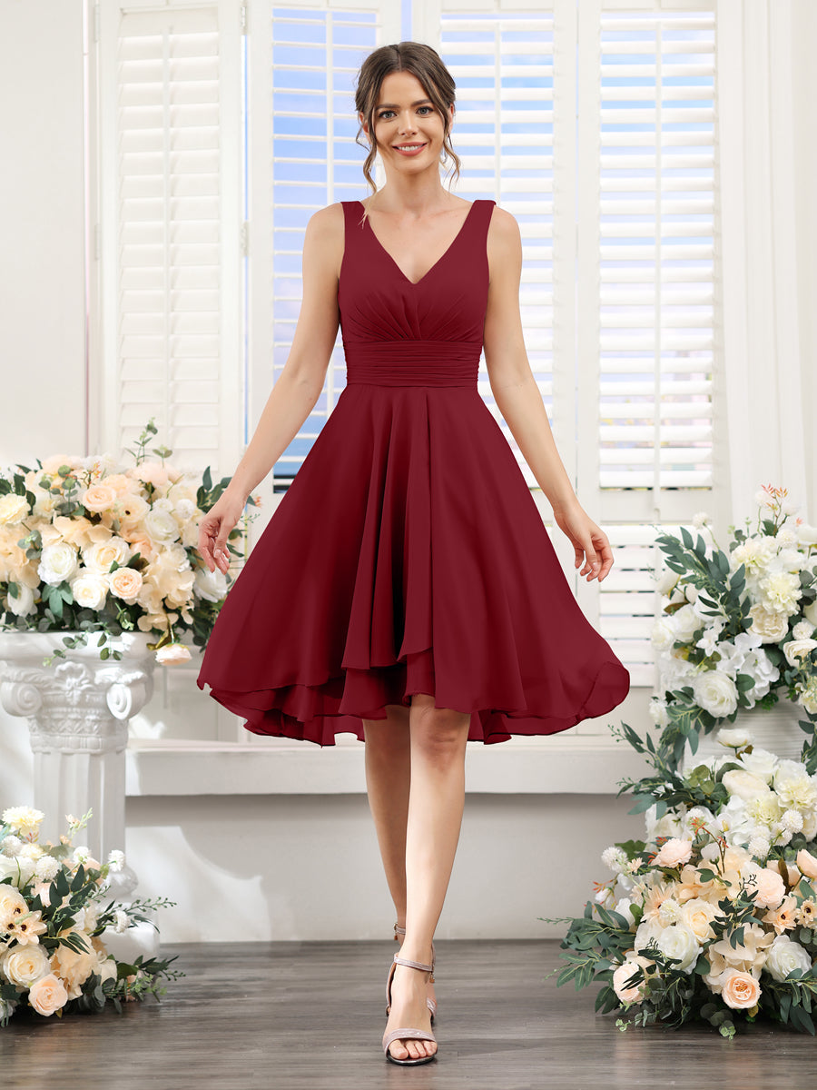 Amelise Burgundy back view wedding guest dress