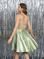 Mirelle sage green hem detail homecoming dress