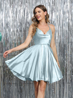Mirelle sky blue front view homecoming dress