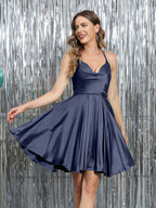 Mirelle navy blue front view homecoming dress