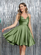 Mirelle olive green front view homecoming dress
