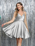 Mirelle silver front view homecoming dress