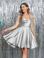 Mirelle silver front view homecoming dress