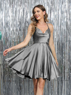 Mirelle steel grey front view homecoming dress
