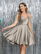 Mirelle taupe front view homecoming dress