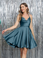 Mirelle teal front view homecoming dress
