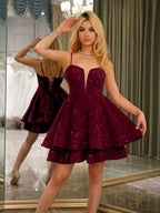 Sabrina burgundy front view homecoming dress