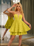 Sabrina yellow front view homecoming dress