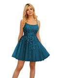 Liora teal front view homecoming dress