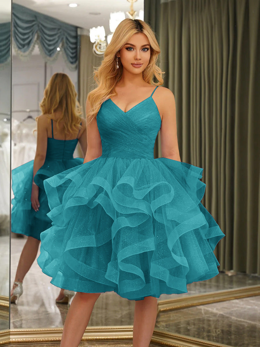 Odelia pool blue front view homecoming dress