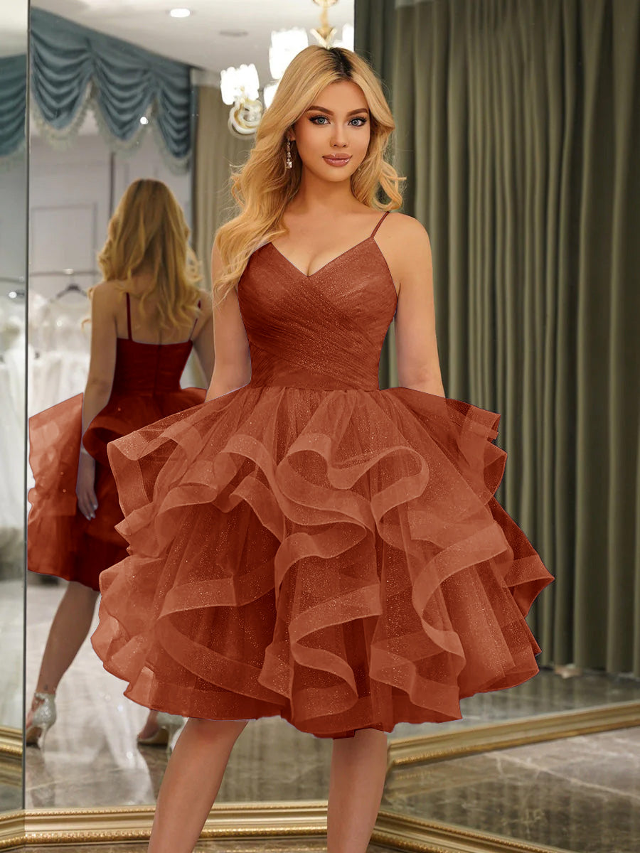 Odelia burnt orange front view homecoming dress