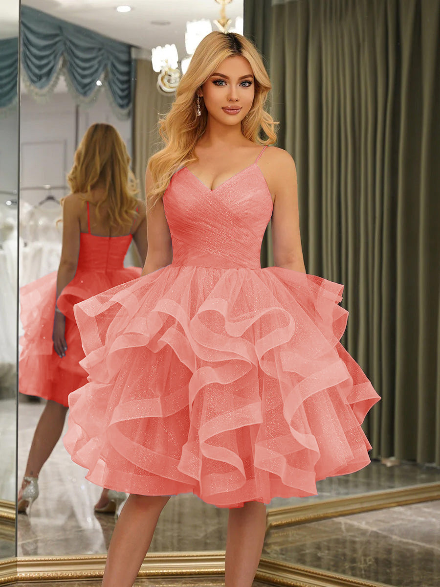 Odelia coral front view homecoming dress