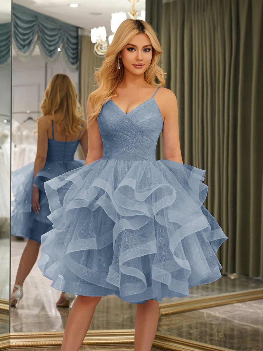 Odelia dusty blue front view homecoming dress