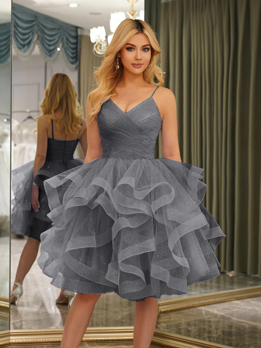 Odelia grey front view homecoming dress