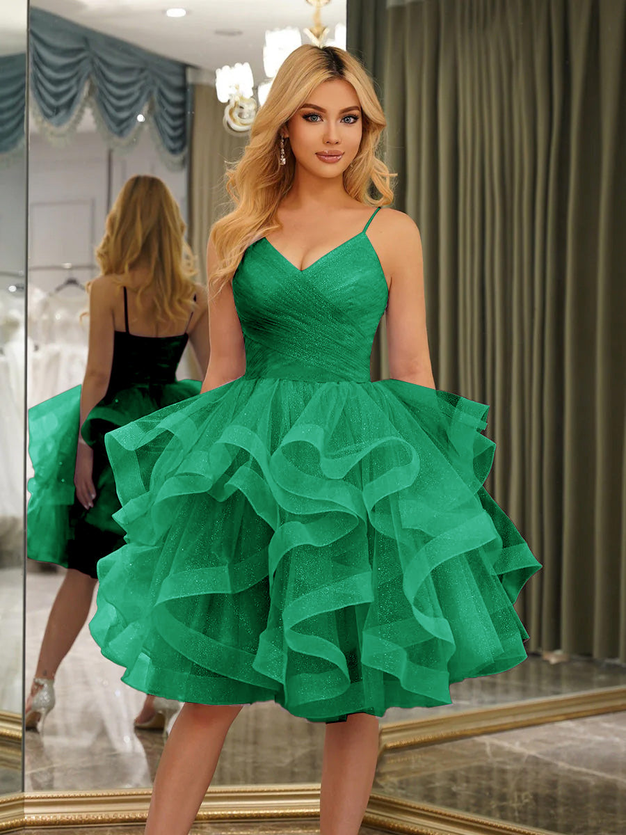 Odelia forest green front view homecoming dress