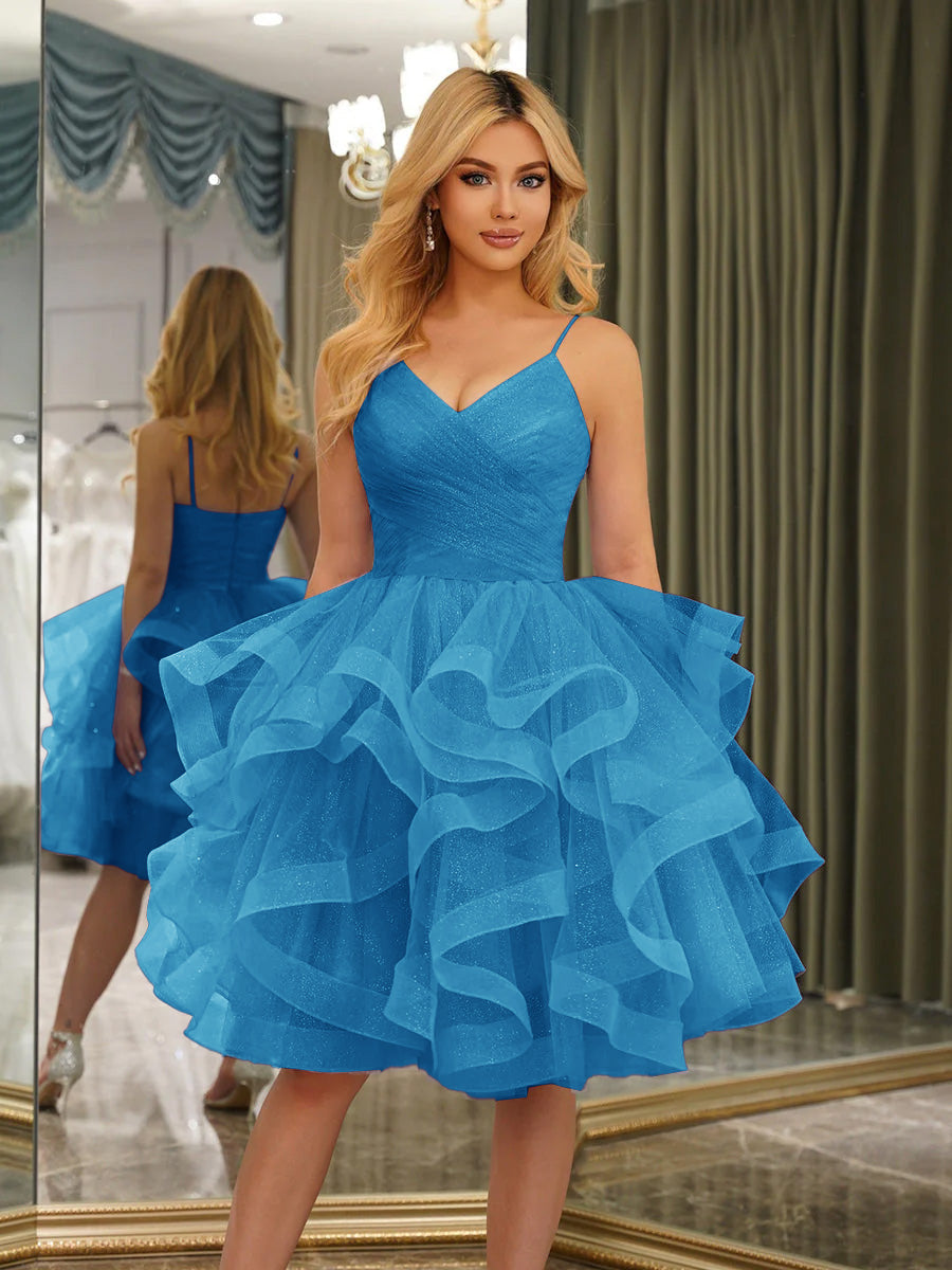 Odelia ocean blue front view homecoming dress