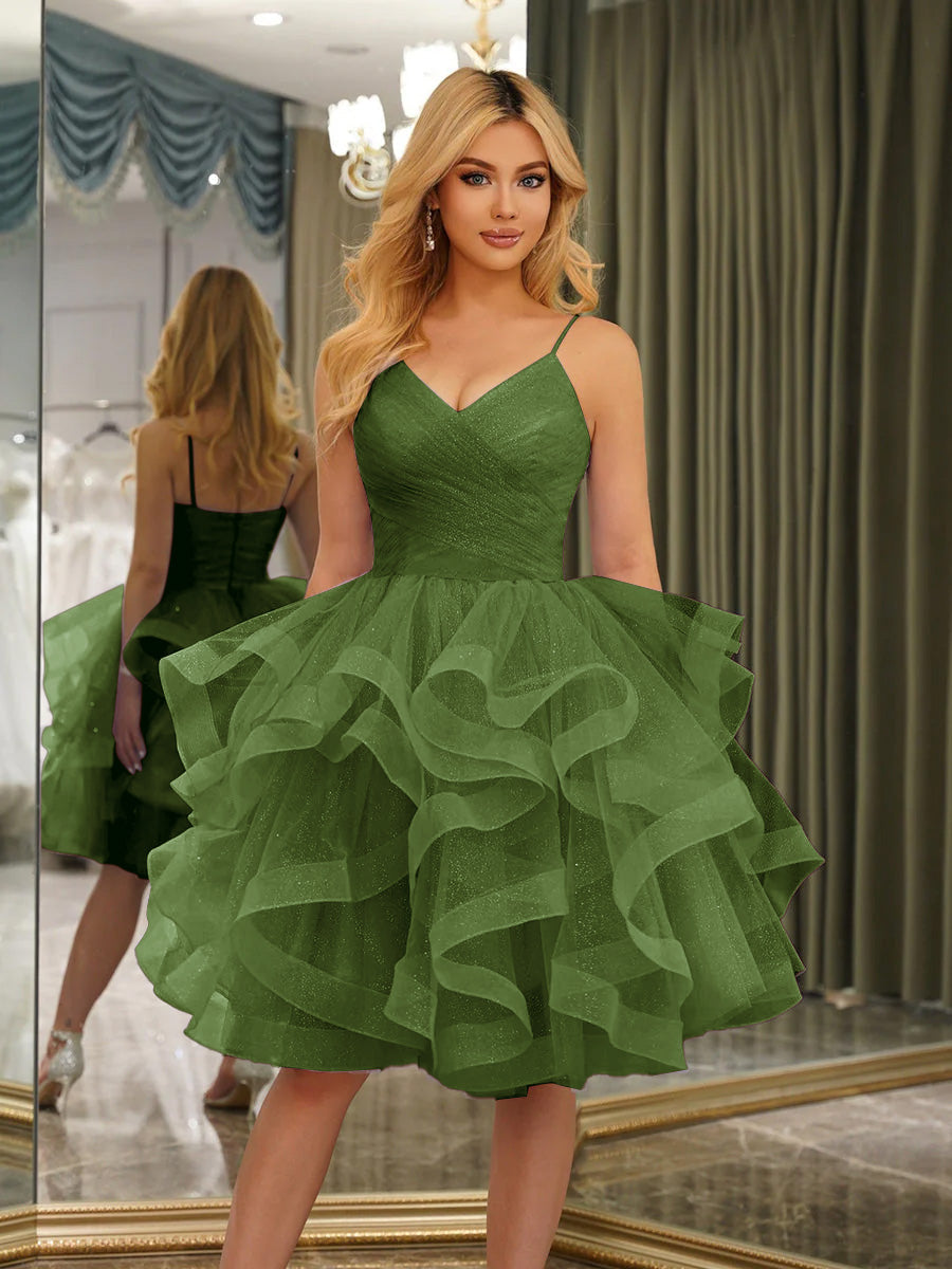 Odelia olive green front view homecoming dress