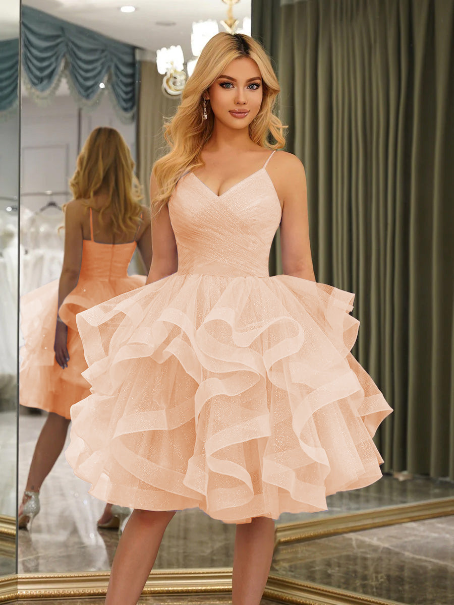 Odelia peach front view homecoming dress