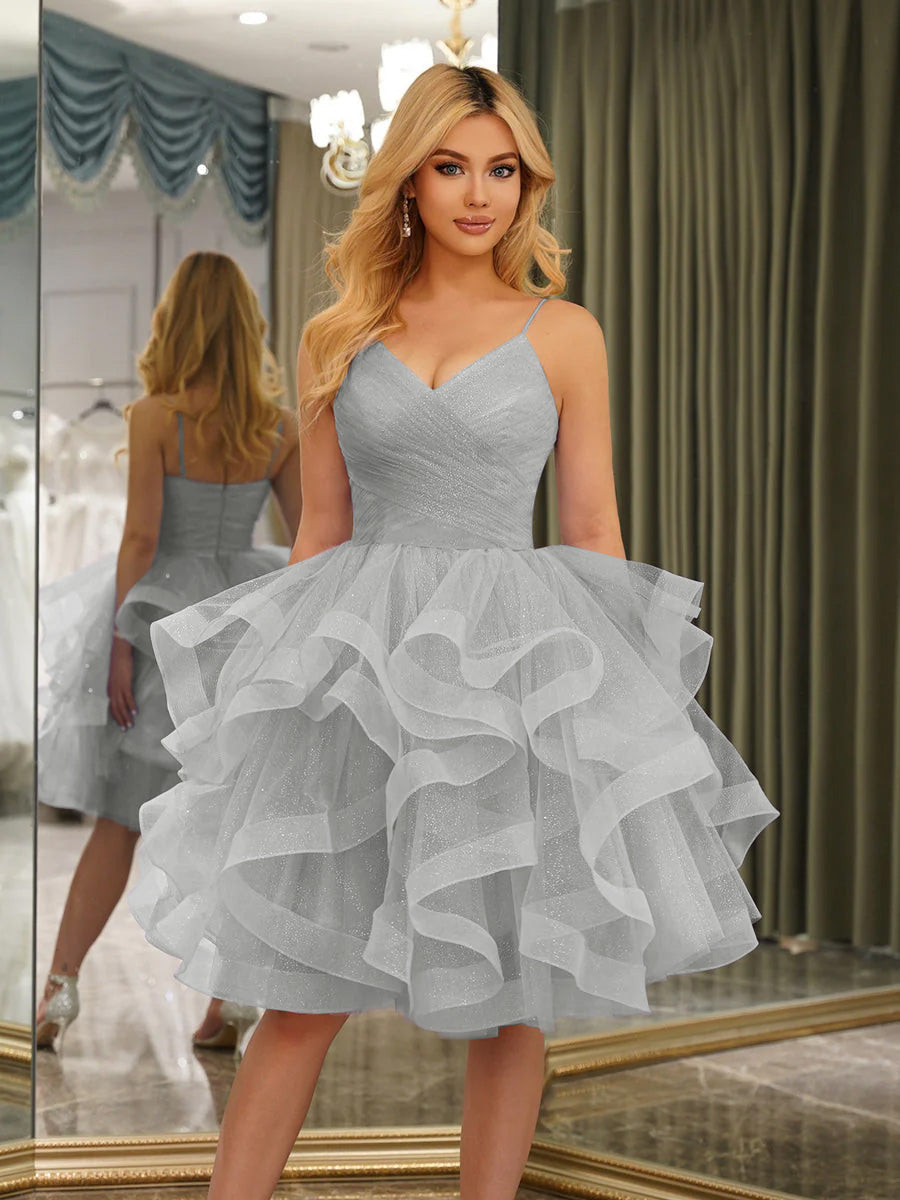 Odelia silver front view homecoming dress