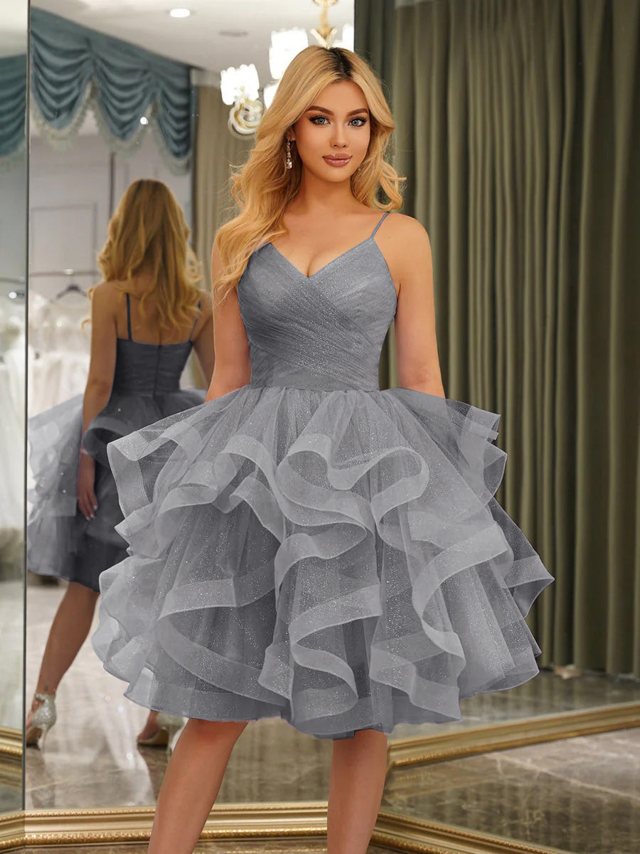 Odelia steel grey front view homecoming dress