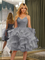 Odelia steel grey front view homecoming dress