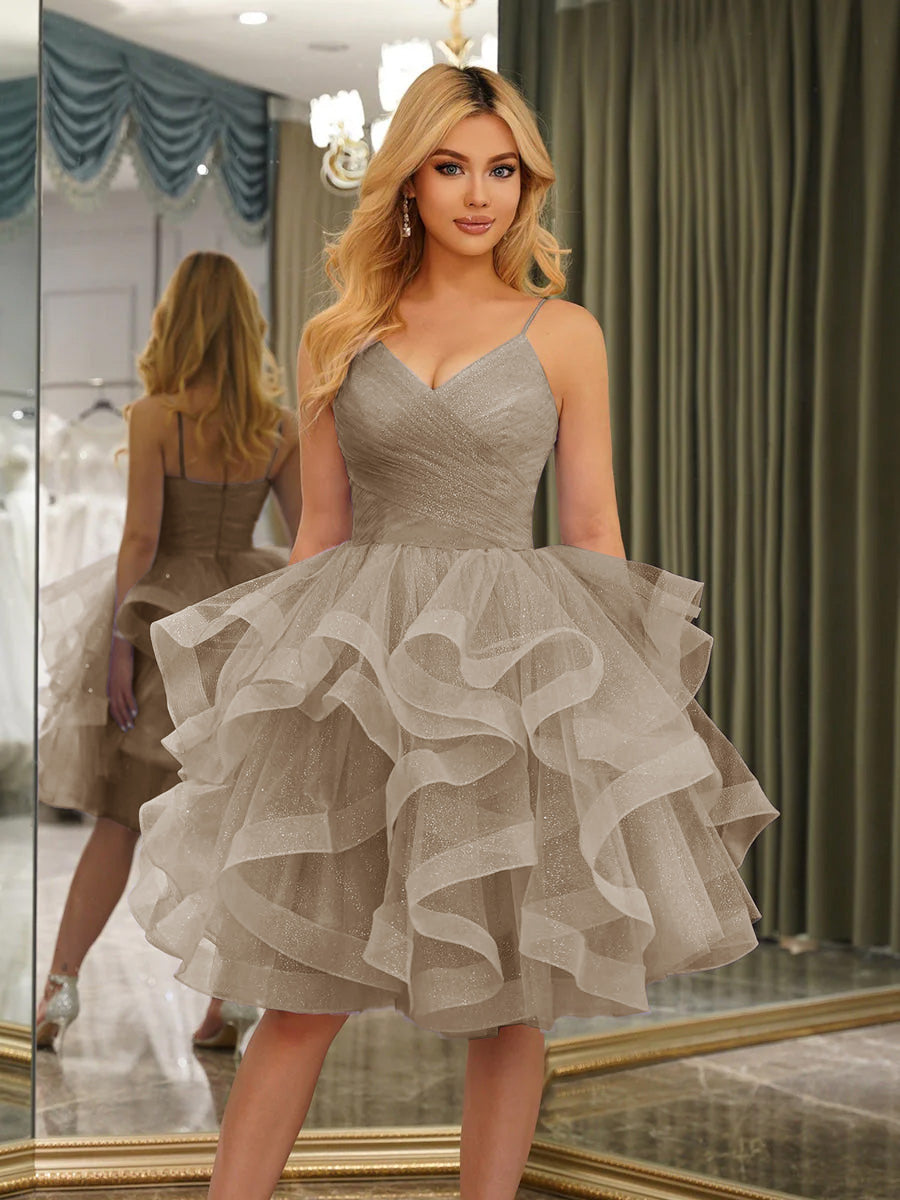 Odelia taupe front view homecoming dress