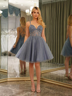 Amaris dusty blue back view homecoming dress
