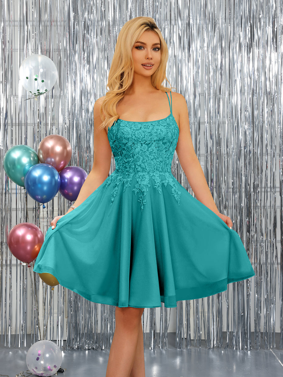 Nerissa pool blue front view homecoming dress