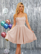 Nerissa blush front view homecoming dress